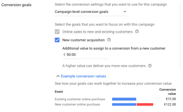 Smart Shopping conversion goals settings